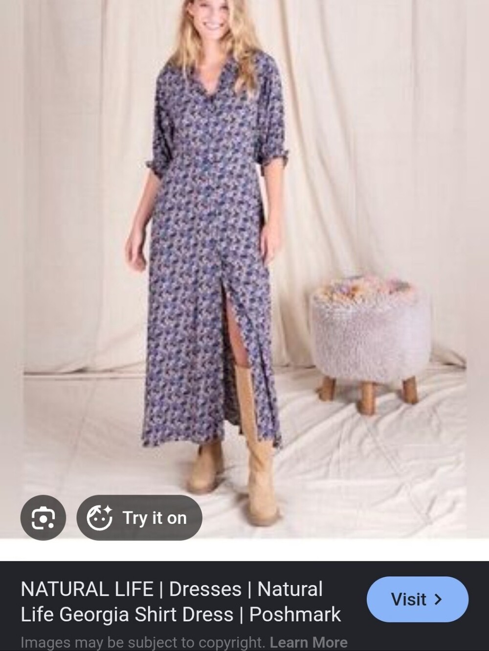 Natural Life Maxi Dress Size L True Button Down Shirt Dress Purple